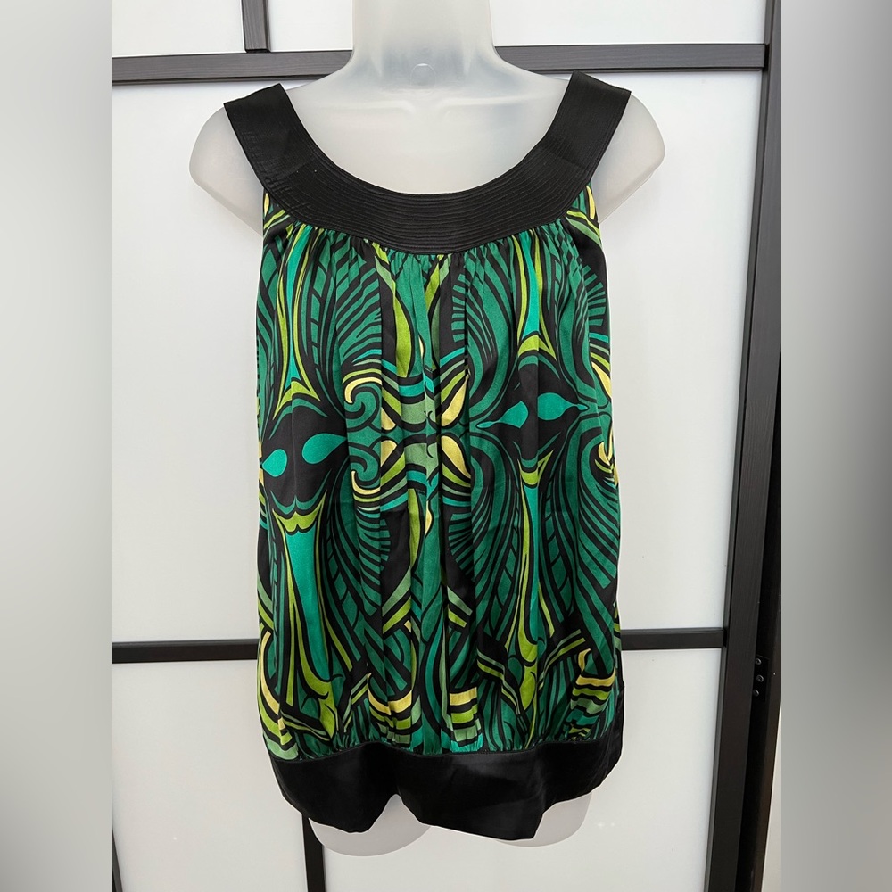 Y2K Vintage BEBE Green Going Out Top Small Sleeveless Silk Blend